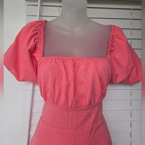 Niay Summer Dress Ruched Bust Puff Sleeve Square Neck Lace-up Back Sz XL - Picture 2 of 10